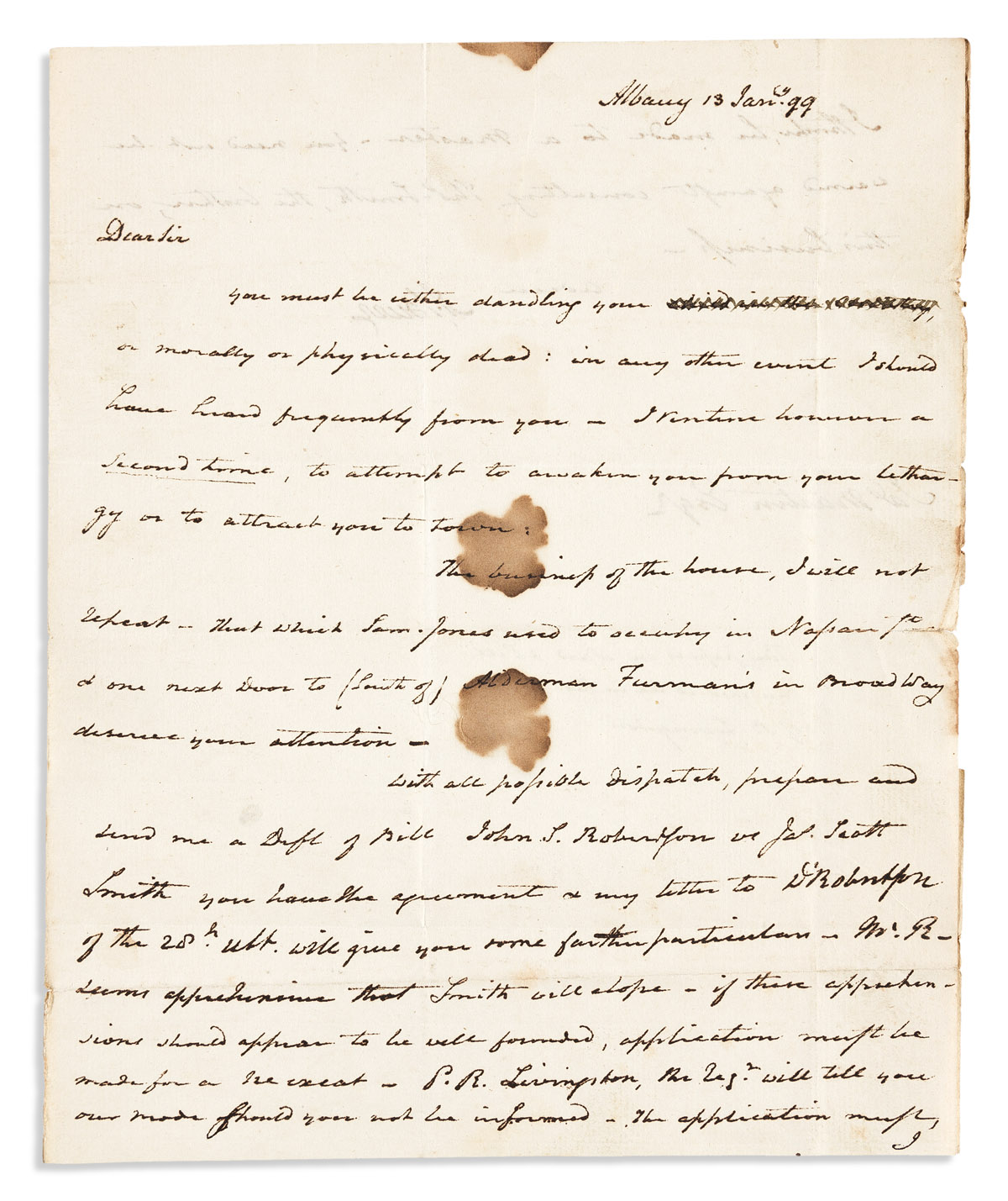 BURR, AARON. Autograph Letter Signed, A. Burr, to James Martin,